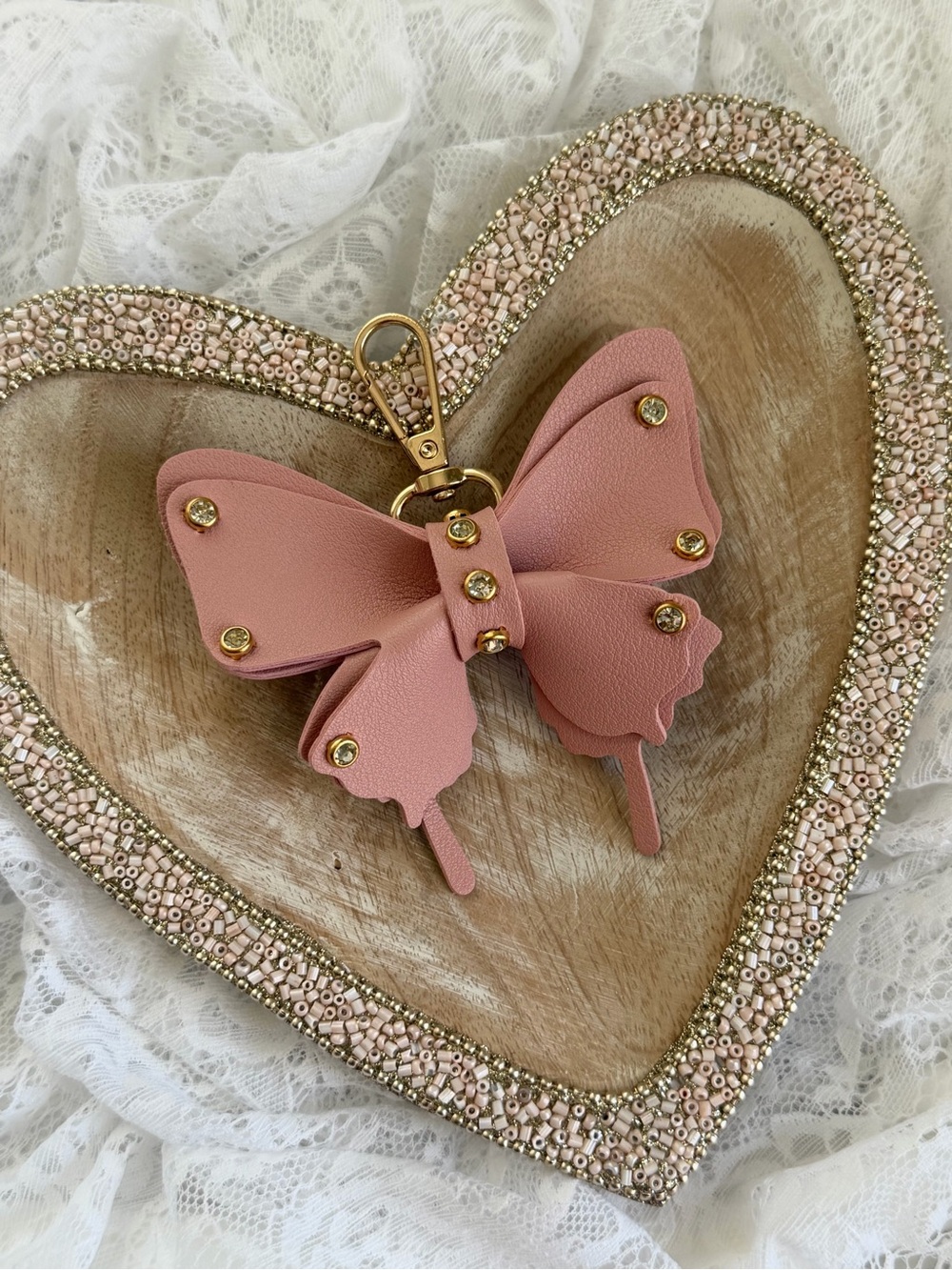Blush Pink Studded Butterfly Bag Charm